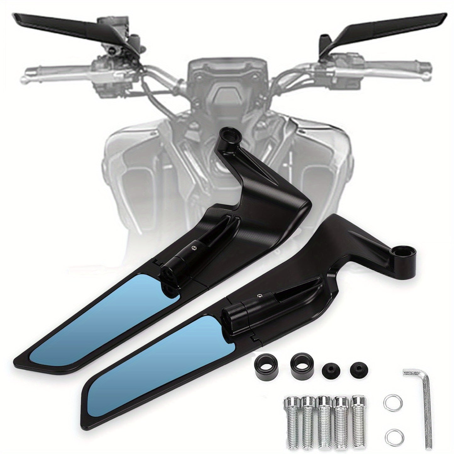 Adjustable Rotating Rearview Mirrors for Motorcycles, Stealth Wind Wing Side Mirrors Compatible with Z400, Z650, Z900, 1290 Super Duke R, Evo, And ABS 390 Duke Street Bikes