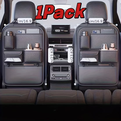 Car Seat Back Organizer PU Leather – Large Capacity Storage Net Bag, Hanging Mount, Lightweight Car Interior Accessory, Single & 2-Pack Options