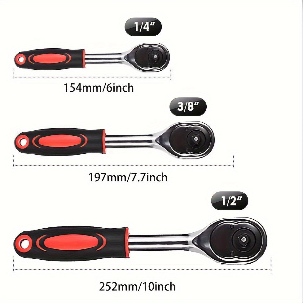 3-Piece Extendable Ratchet Set, 1/4 3/8 1/2 Inch Extendable Socket Wrench, Ratchet Wrenches Set 72-Tooth Quick-Release, Soft Grip Handle, Release Reversible Gear Torque Spanner Mechanical Tools