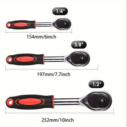 3-Piece Extendable Ratchet Set, 1/4 3/8 1/2 Inch Extendable Socket Wrench, Ratchet Wrenches Set 72-Tooth Quick-Release, Soft Grip Handle, Release Reversible Gear Torque Spanner Mechanical Tools