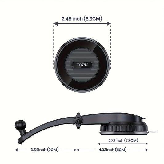 TOPK D50C Magnetic Car Phone Holder Horizontal/Vertical Adjustable Dashboard Mount with Strong Suction, Hands-Free, for iPhone 12/13/14/15/16/17