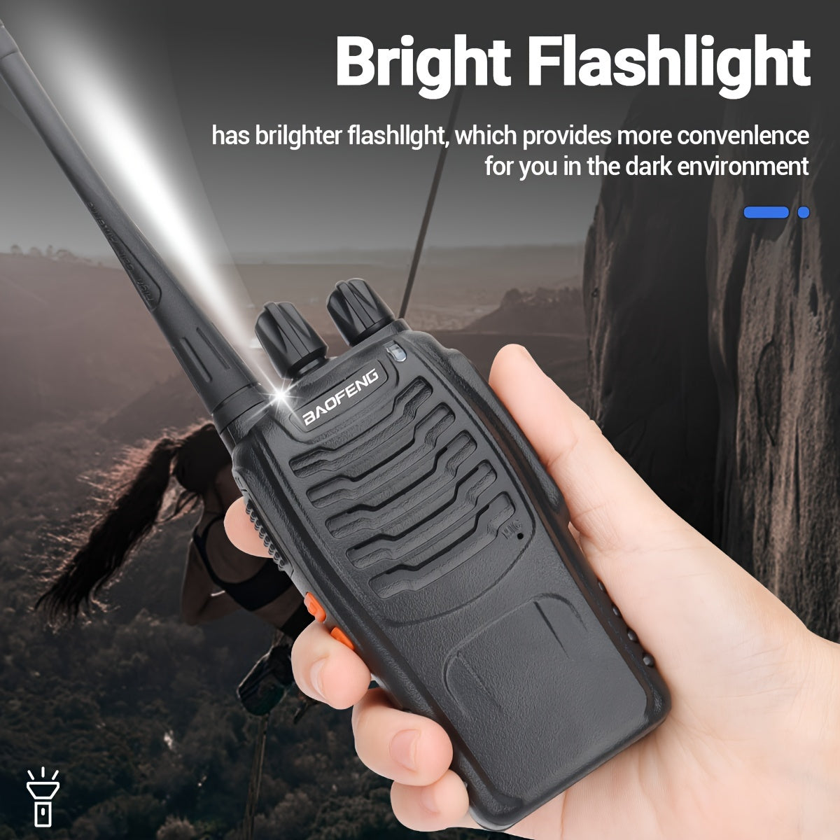 2pack Baofeng Adult Long Distance Walkie-talkie with Headset, 16 Channels Rechargeable Handheld Two-way Radio, Suitable for Hiking, Cycling, Camping and Skiing