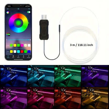 RGB LED Car Interior Light Strip 3M 118 inch 7-Color Music Sync App Controlled USB 5V Ambient Lighting Dashboard Console Decoration Neon Atmosphere Light