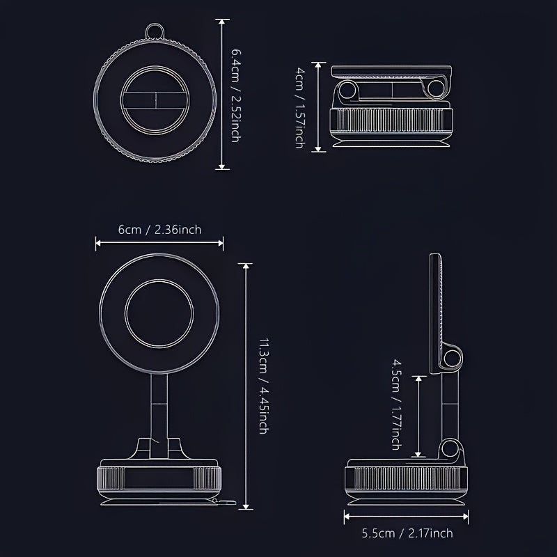 4pcs, 360° Rotating Magnetic Phone Holder, Foldable And Extendable, Suitable for Iphone 16/15/12, ABS Material, Not, Multi-Scenario Use: Car/Bathroom/Gym/Mirror, Universal Size, Black, All-Season Compatible