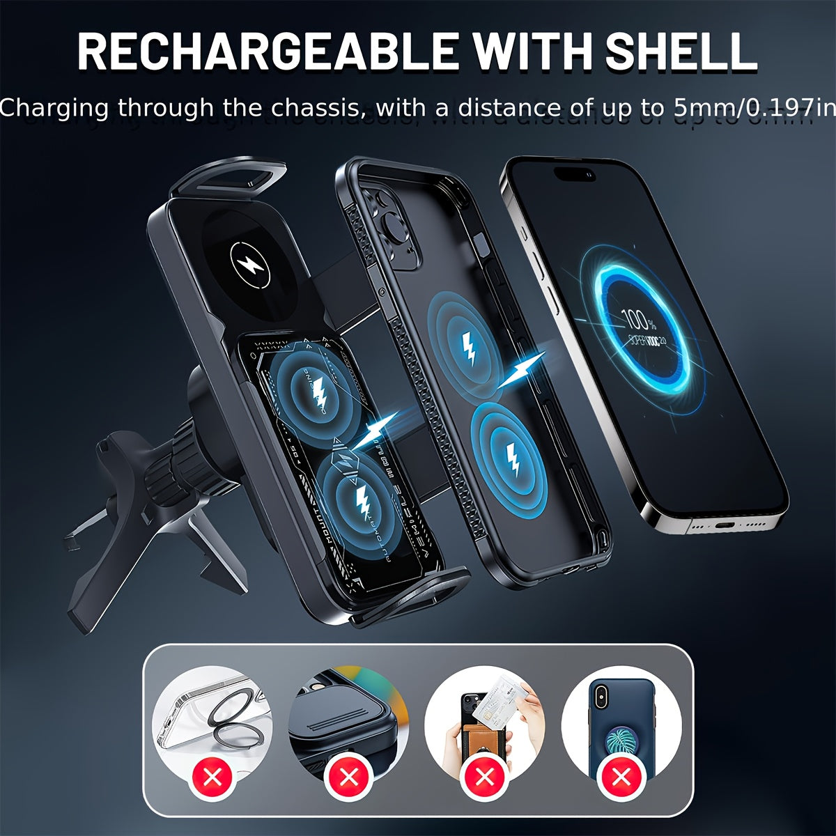 Car Holder with Wireless Fast Charging for Foldable Screen Phones Suitable for iPhone 8/X/11/12/13/14/15 Series, Samsung Note20/10/9/8 Series, S10/9/8 Series Fold 5, Fold 6/, W23/W24 Wireless Charging Output 5W/7.5W/10W/15W