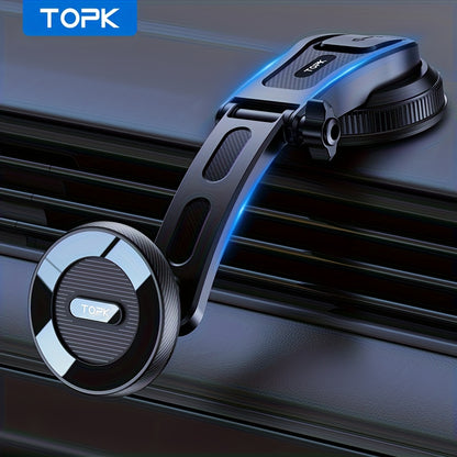 TOPK D50C Magnetic Car Phone Holder Horizontal/Vertical Adjustable Dashboard Mount with Strong Suction, Hands-Free, for iPhone 12/13/14/15/16/17