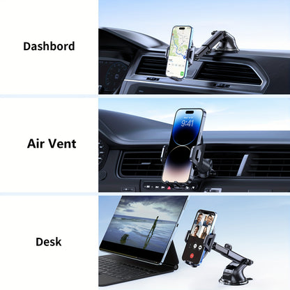 Miracase 3-in-1 Car Phone Mount - Super Suction Dashboard & Air Vent Holder With Telescopic Arm, Adjustable Cradle For All Phones, Quick Release, Durable Metal Hooks, Holiday Gift, Black.