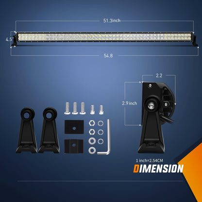 [LED Light Bar Combo] 52Inch LED Light Bar Combo Beam 2pcs 18W 4Inch S Beam LED Pods Windshield Frame Mounting Bracket for Jeep for Wrangler JK 2007-2017 with Off Road Wiring Harness 3 Leads