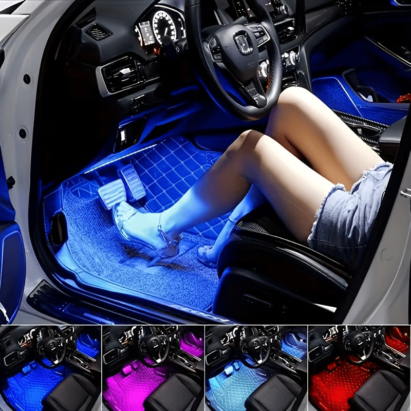 48-LED RGB Car Interior Ambient Light, Supports App Control/Usb/Car Plug, Compatible, LED Color Light Strips, Under-Seat Lighting Kit for All Car Models, Without Battery
