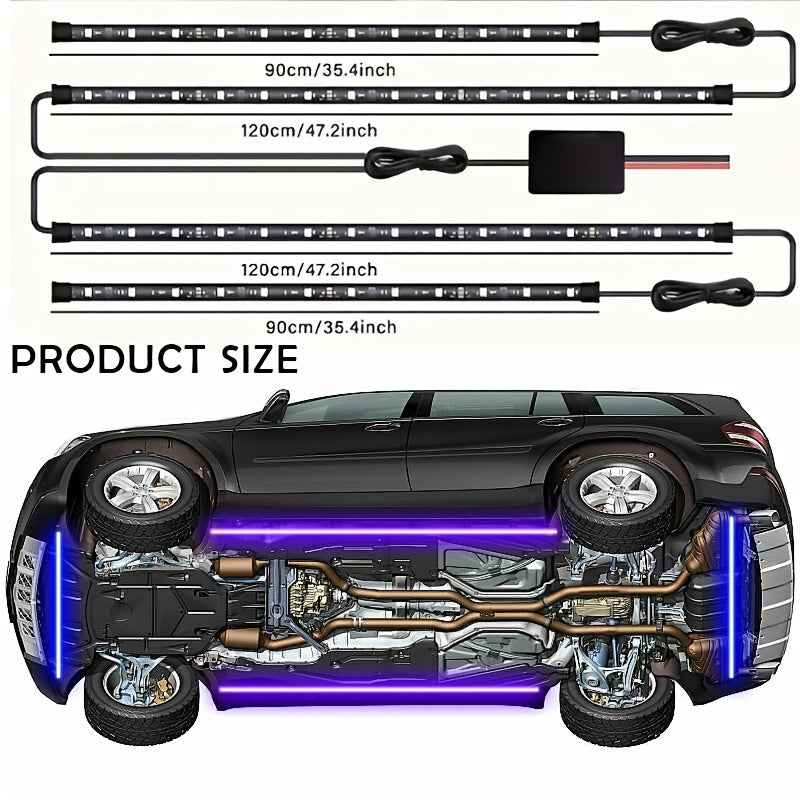 4pcs Colorful Automotive LED Chassis Light Strip, Remote APP Dual Control Ambient Neon Light Kit, DC12V, 16 Million Colors Available, Cool And Eye-Catching at Night, Suitable for Cars, Pickup Trucks, Suvs, Etc., Let Every Journey, All Dazzling