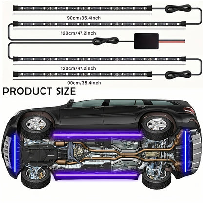 4pcs Colorful Automotive LED Chassis Light Strip, Remote APP Dual Control Ambient Neon Light Kit, DC12V, 16 Million Colors Available, Cool And Eye-Catching at Night, Suitable for Cars, Pickup Trucks, Suvs, Etc., Let Every Journey, All Dazzling