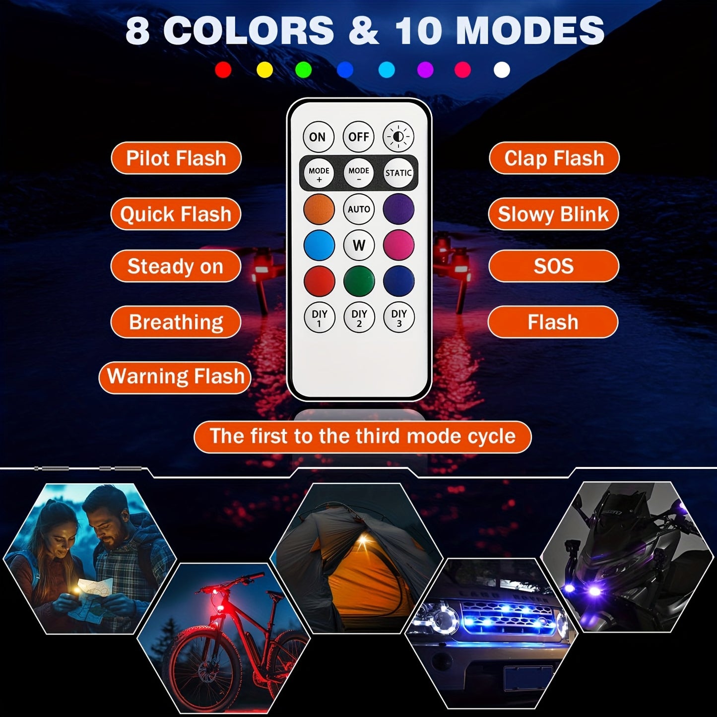 4/6 Pack Car Lights with Remote Control, Strobe Light 8 Colors USB Charging IP65 Waterproof Anti-Collision Warning Light for Car Interior Truck Motorcycle Drone Aircraft Bicycle