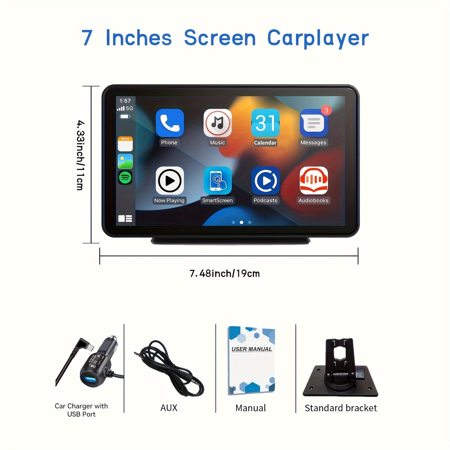 Portable Wireless Carplay Car Stereo, 10.26" Inch HD Touchscreen For Car With CarPlay & Android Auto With Mirror Link/Backup Camera/Siri/Wireless/Navigation/AUX For All Vehicles