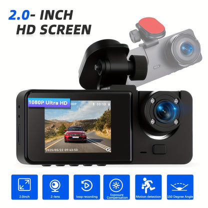 CAMECHO 1080P Dual Camera, Dash Cam For Cars, Front And Inside, Car Camera With IR Night Vision, Loop Recording, Wide Angle Car DVR Camera Optional 3.16 Inch/2inch, Dual Lens Car Dashboard Video Cam.optional No Card/32gb/64gb Memory Card