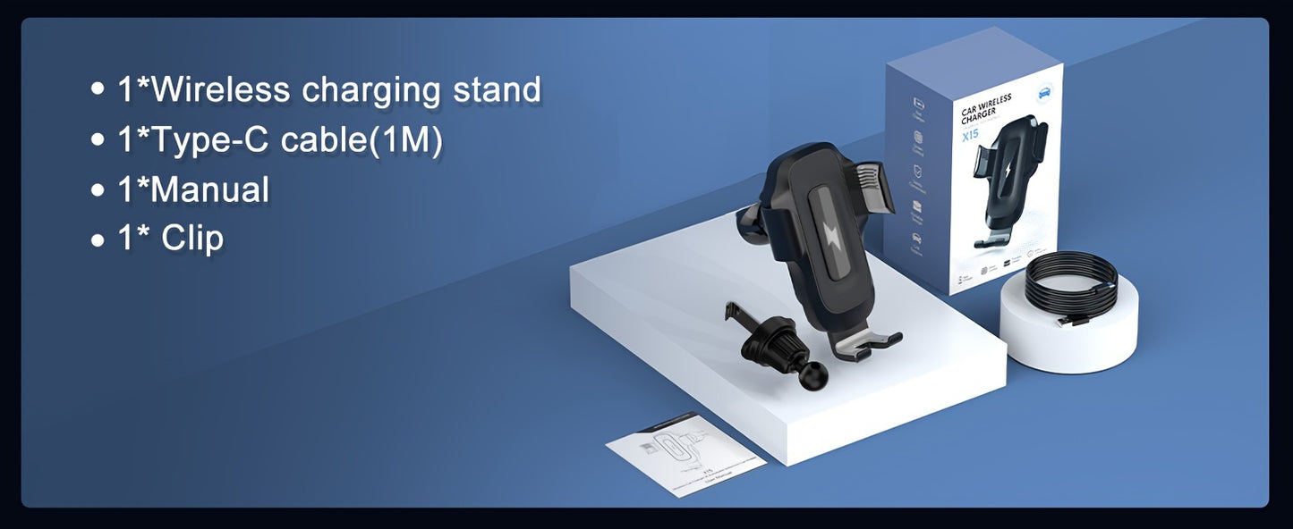 15W Fast Wireless Car Charger with Auto Clamping & Electric Sensor - Compatible for 16/15/14/13/12/11 & Samsung S23/S22/S21/S20, Air Vent Mount, - Operation, Plate Clamps & -Slip Phone Holder, - ( for Hands-free Driving)