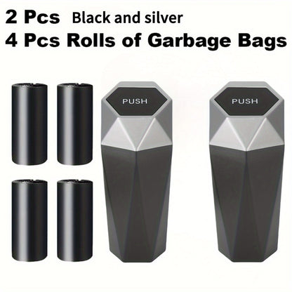 6pcs Car Storage, Creative Mini Diamond Car Trash Can, 2 Trash Cans, 4 Rolls of Trash Bags (60 Trash Bags), Stylish, Easy to Operate, One-Button Operation, Make Your Car Cleaner And Tidier, Suitable for Most Cars, Trucks And Suvs