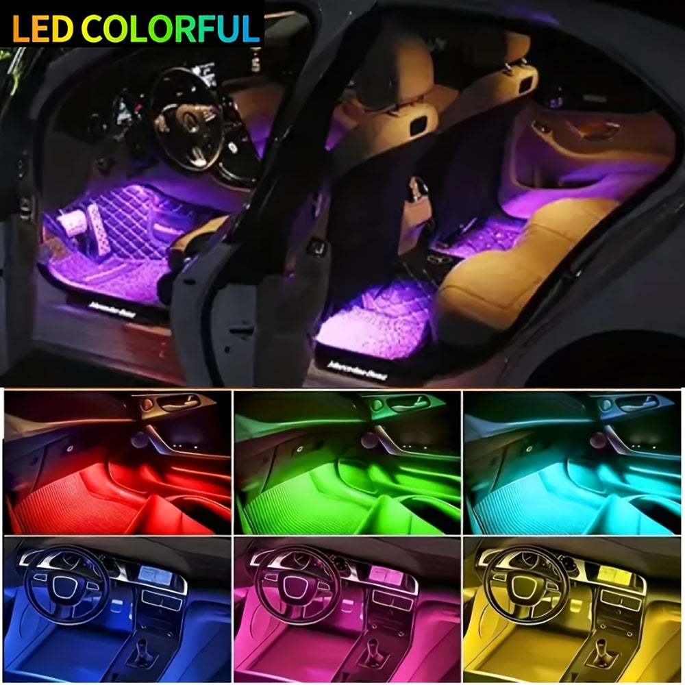 [RGB Decorative Lights] USB DC 5V 48Leds Car Interior Lighting Flexible Neon LED Ambient Light Backlight Music Control RGB Decorative Atmosphere Lights, Without Battery