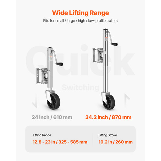 VEVOR Boat Trailer Jack Marine Heavy Duty Swivel Mount Tongue Jack 1000 lbs/1500lbs Load Single wheel / Double wheel
