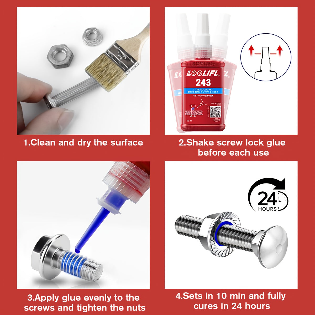 High-Strength Heat-Resistant 234-271 Threadlocker, 243 Medium-Strength Anaerobic Threadlocker, 271 High-Strength Anaerobic Threadlocker, Anti-Loosening Sealant, Permanent Locking and Sealing Multi-Purpose Adhesive for Metal Parts, Quick-Fix Removable