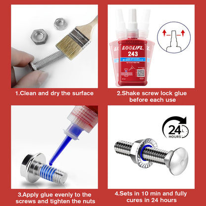 High-Strength Heat-Resistant 234-271 Threadlocker, 243 Medium-Strength Anaerobic Threadlocker, 271 High-Strength Anaerobic Threadlocker, Anti-Loosening Sealant, Permanent Locking and Sealing Multi-Purpose Adhesive for Metal Parts, Quick-Fix Removable