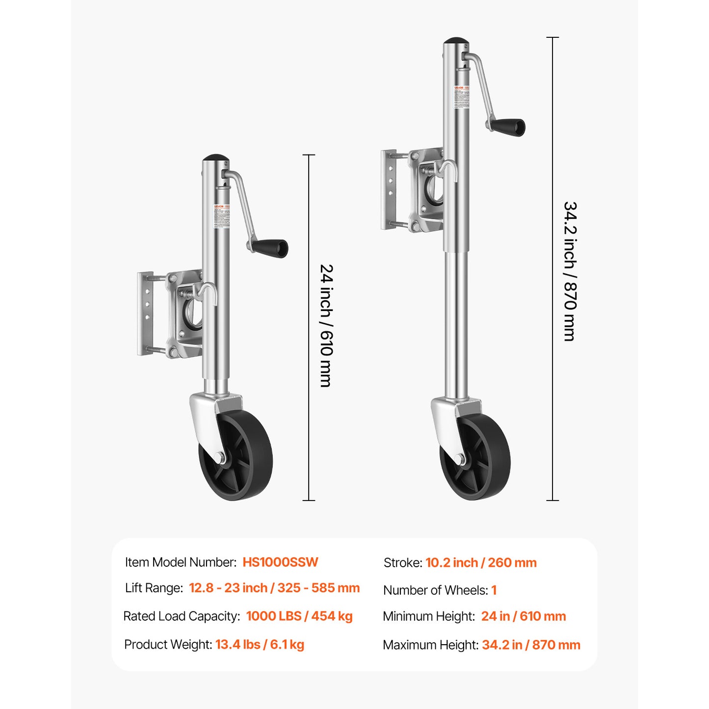 VEVOR Boat Trailer Jack Marine Heavy Duty Swivel Mount Tongue Jack 1000 lbs/1500lbs Load Single wheel / Double wheel
