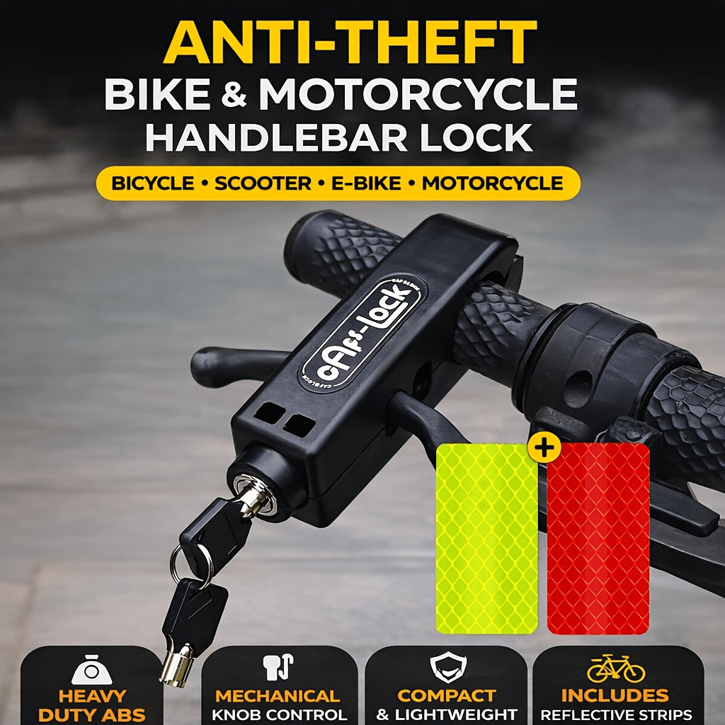 Anti-Theft Bike Lock Motorcycle Handlebar Lock, Heavy Duty ABS Portable Bicycle Lock for Scooter E-Bike, Compact Lightweight Security Lock with Reflective Strips