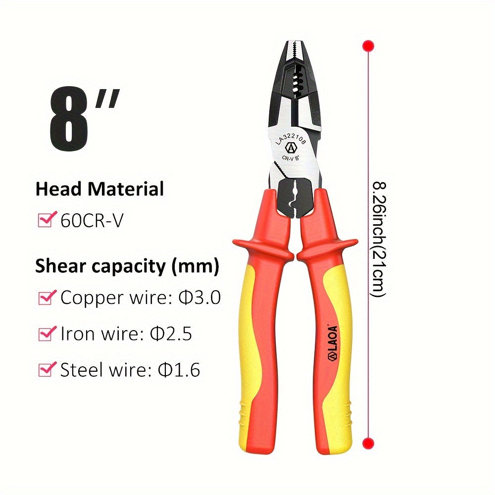 LAOA Insulated Needle-Nose Pliers/Wire Cutters/Diagonal Pliers, Multifunctional Electrician'S Manual Tool That Combines Cutting, Gripping, Twisting Screws, And Crimping Terminals All in One.
