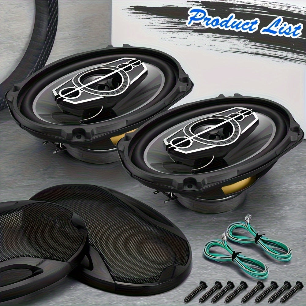 2pcs 6x9 Inch 1000W 5-Way Car HiFi Coaxial Speakers - 600W Total Power, 5.2 Channel Stereo, Stainless Steel Full Range Frequency Speakers for Vehicle Door & Auto Audio, 36V Safe Operation, Car Audio Accessories, Modern Car Stereo, Durable Speaker Casing,