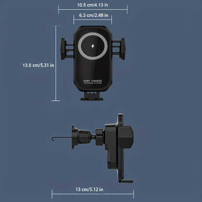Fast Charging Wireless Car Charger with Auto-Clamping Mount, Compatible with Iphone 16/15/14/13/13 Pro/12 Pro Max/12 Pro/12/11/10 Series And Samsung Galaxy Series, Offering 15W/10W/7.5W Charging Through Air Vent
