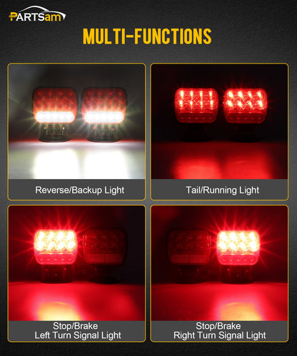 Partsam Wireless LED Trailer Light Kit Magnetic Towing Tail Light Portable Universal Stop Turn Running Backup Reverse Red+Clear Lens w/ 7-Pin Plug Dual USB Cable Charger for Trucks Trailers 12-24V, IPX5