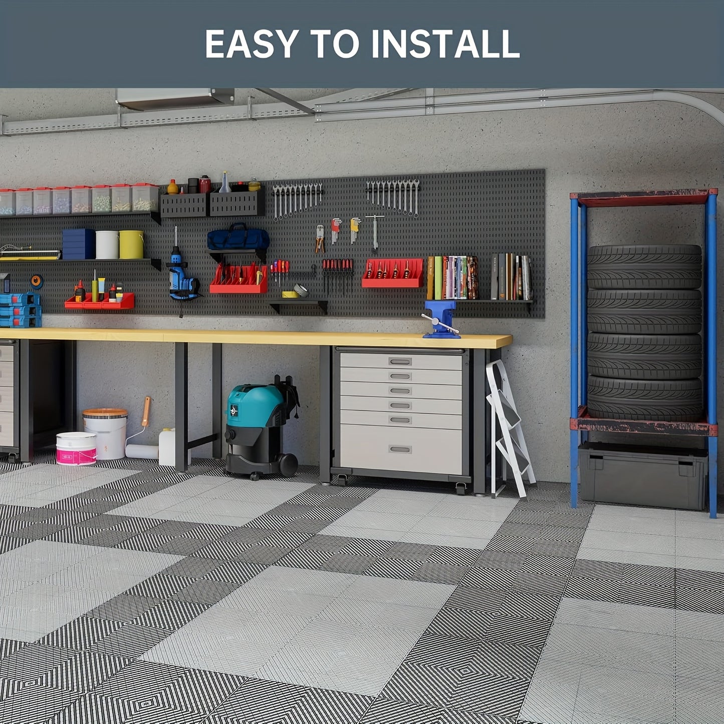 20 Pack 16"x 16"x 0.75"(Thickness)Interlocking Garage Floor Tiles, Modular Drainage Floor Mat, Non-Slip Splicing Interlocking Drainage Mats Floor Tile for Garage  Wash Basement, Etc.