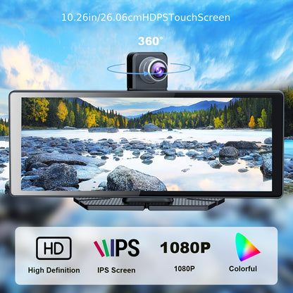 10.26" HD Wireless Car Stereo Compatible with Carplay & Android Auto, Featuring a Portable Touch Screen for Vehicles, 4K Dash Cam, 1080P Backup Camera, Google, Siri, Mirror Link, GPS Navigation, Aux, FM Transmitter