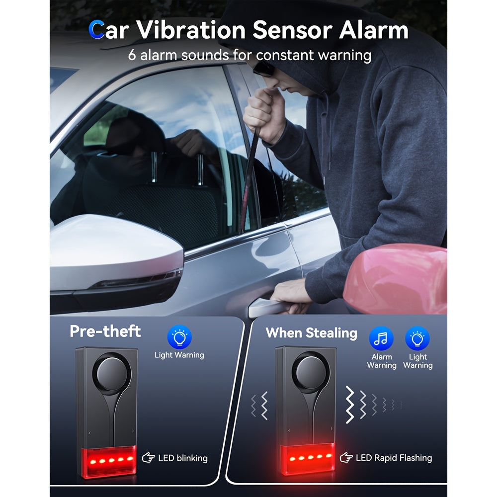 Vehicle Security Vibration Alarm System, 108Db Sound & Light Alert, Wireless Remote Vibration Sensor for Car Protection, Automotive Interior Safety with Red Light