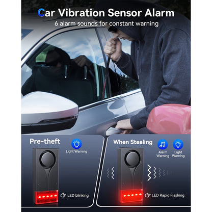Vehicle Security Vibration Alarm System, 108Db Sound & Light Alert, Wireless Remote Vibration Sensor for Car Protection, Automotive Interior Safety with Red Light