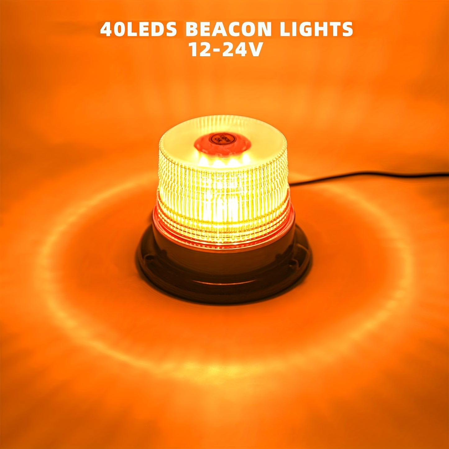 40-LED Amber Beacon Light - High-Brightness Safety Light With Magnetic Base For Trucks, Forklifts, Tractors, Snow Plows, And More - 12V/24V Mini Light Bar, Without Battery