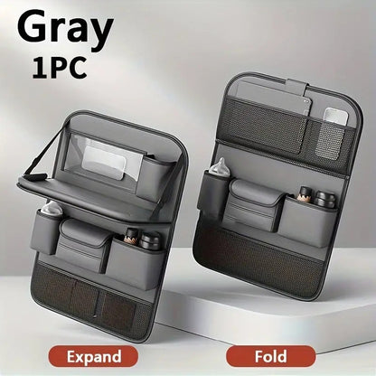 1/ 2pcs Faux Leather Car Backrest Organizer with Foldable Table Holder, Car Seat Backrest Protection Pad, And Foldable Car Seat Organizer with Tablet Stand