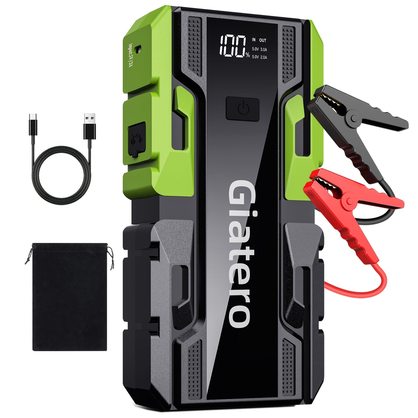 Portable Car Emergency Starter Power Supply, Equipped with an Air Compressor Tire Inflator, Suitable for Up to 3.7gal Gasoline Engines And 3.17gal Diesel Engines, And Specifically Designed for 12V Trucks And Cars As an Emergency Starter Power Supply