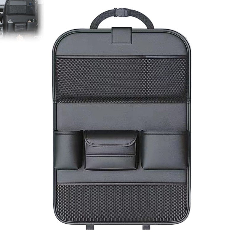 Fit PU Leather Car Seat Back Organizer with Multiple Compartments, Mesh Pockets & Laptop Holder - Foldable Travel Storage Bag for Car Interior Accessories