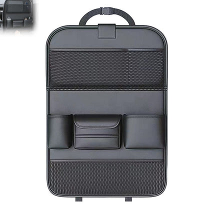 Fit PU Leather Car Seat Back Organizer with Multiple Compartments, Mesh Pockets & Laptop Holder - Foldable Travel Storage Bag for Car Interior Accessories
