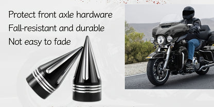 Motorcycle Front Axle Nut Covers CNC Spike Caps 3.6" – Fits Harley Touring Street Glide Road King Electra Glide Tri Glide 2008+, Black & Silver, Pair