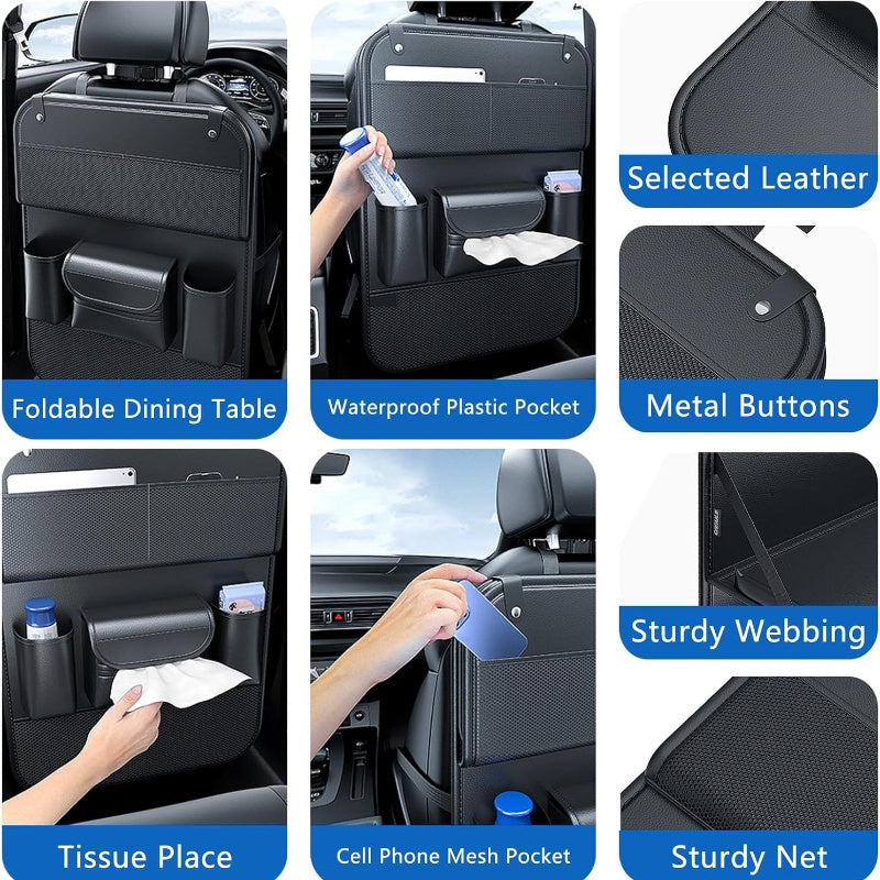 1/ 2pcs Faux Leather Car Backrest Organizer with Foldable Table Holder, Car Seat Backrest Protection Pad, And Foldable Car Seat Organizer with Tablet Stand
