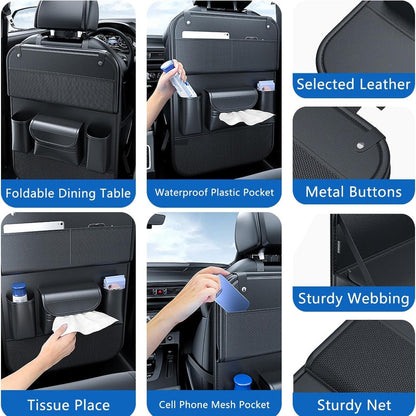 1/ 2pcs Faux Leather Car Backrest Organizer with Foldable Table Holder, Car Seat Backrest Protection Pad, And Foldable Car Seat Organizer with Tablet Stand