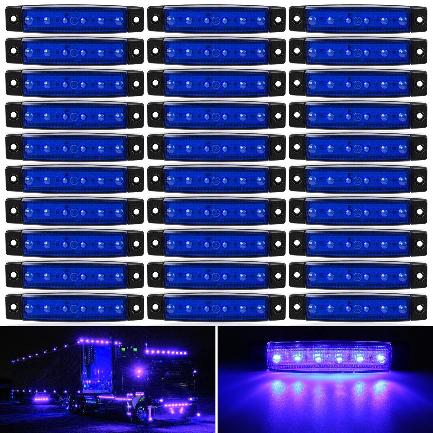30pcs 3. 8" 6 LED Front Rear Side Marker Indicator Lights LED Lamp Indicator For Car Truck Trailer Lorry Bus -White, Red, Amber, Blue, Green, Purple, Without Battery