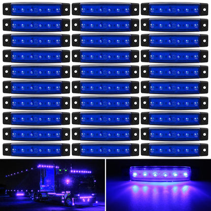 30pcs 3. 8" 6 LED Front Rear Side Marker Indicator Lights LED Lamp Indicator For Car Truck Trailer Lorry Bus -White, Red, Amber, Blue, Green, Purple, Without Battery
