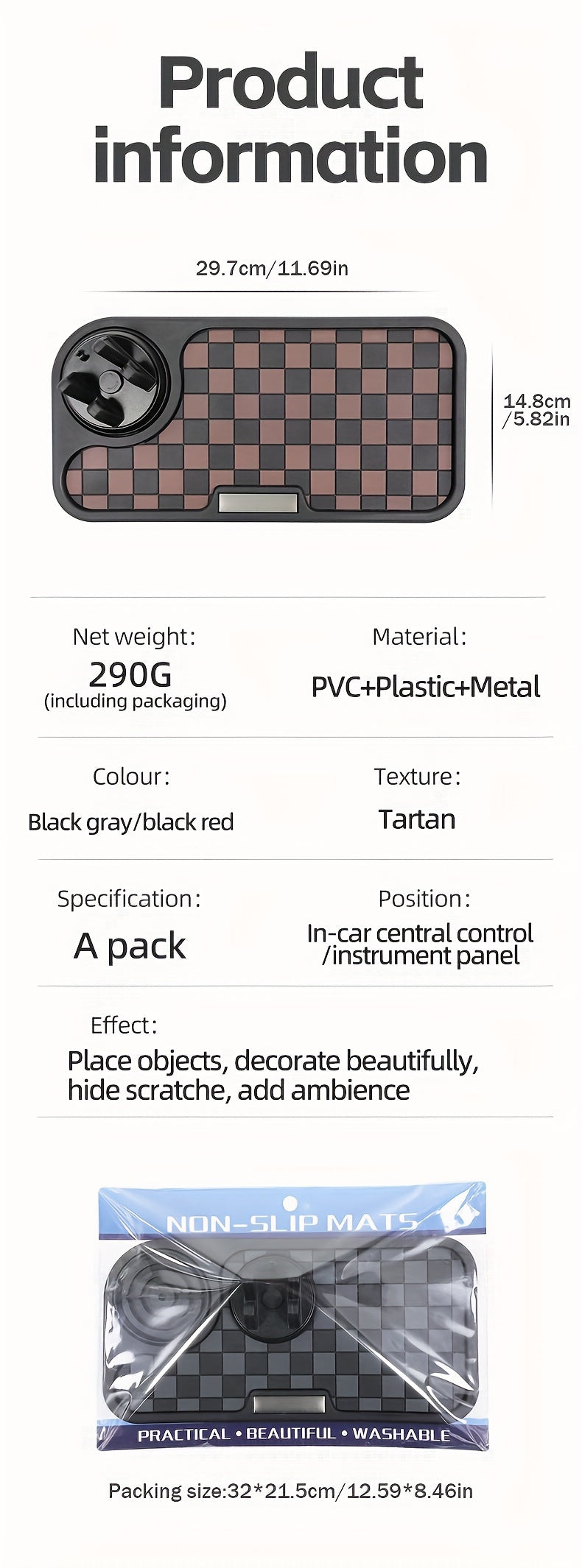 [Car Anti-Slip Mat] Car Anti-Slip Mat Dashboard Ornament Mat Mobile Phone Rotating Holder Dashboard Storage Mat High Temperature Resistant High-End Square Grid Mat Creative Ornament Pad Car Interior Accessories