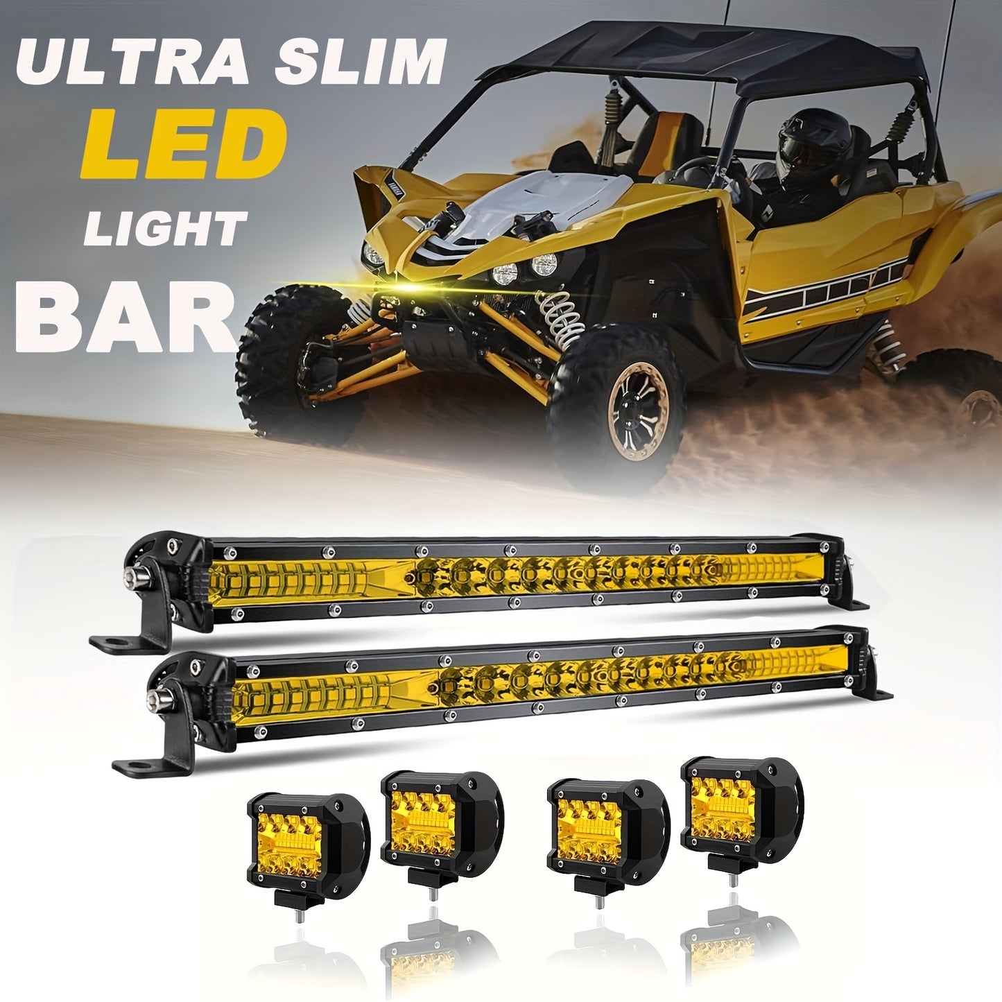 Two 10-Inch LED Light Bars Plus Four 4-Inch Work Pods for Off-Road Trucks, Suitable for Jeeps, Utes, 4Wds, And Atvs, Without Battery