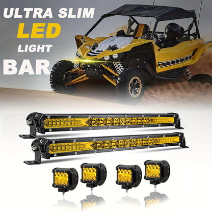 Two 10-Inch LED Light Bars Plus Four 4-Inch Work Pods for Off-Road Trucks, Suitable for Jeeps, Utes, 4Wds, And Atvs, Without Battery