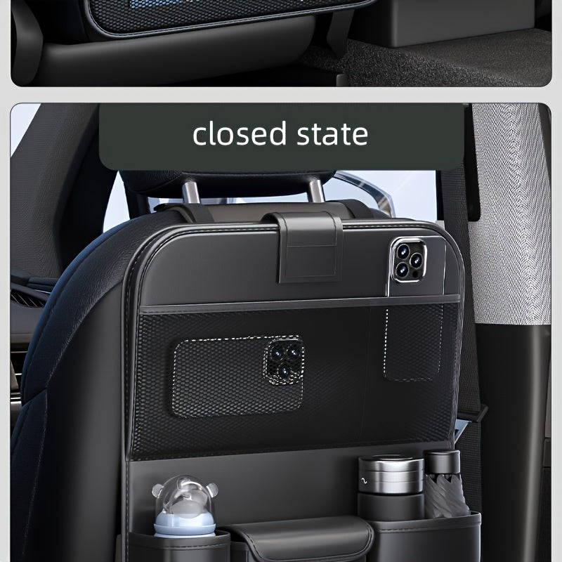 Universal Premium PU Leather Car Seat Back Organizer - Spacious Storage Bag with Back Seat Dining Table, Cup Holder, And Travel Accessories for A Comfortable Ride
