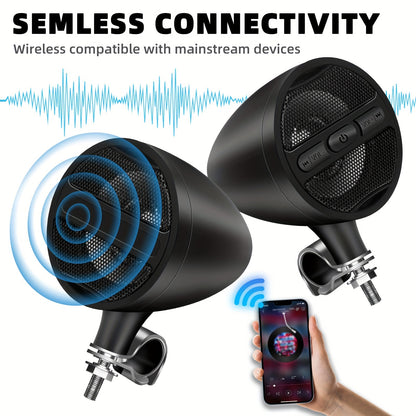 Wireless Motorcycle Audio Stereo Speaker, 12V Handlebar Mount MP3 Music Player Sound Audio Stereo, MP3 USB FM Radio