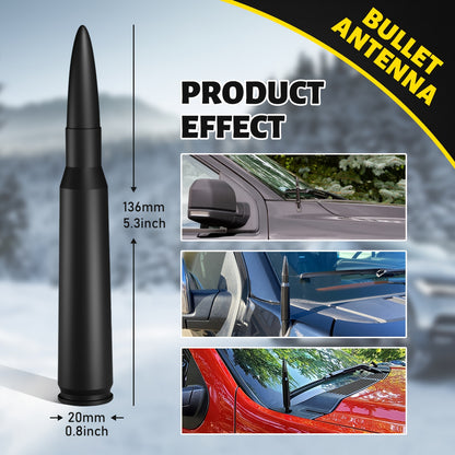 Universal 50 Cal Bullet Antenna for Truck | Compatible with Chevy Silverado, for Ford Bronco F150, for Ram 1500, for GMC Sierra, for Jeep for Wrangler, for Toyota Tundra | Black 5.3 Inch, Aluminum Alloy Material, Without Battery